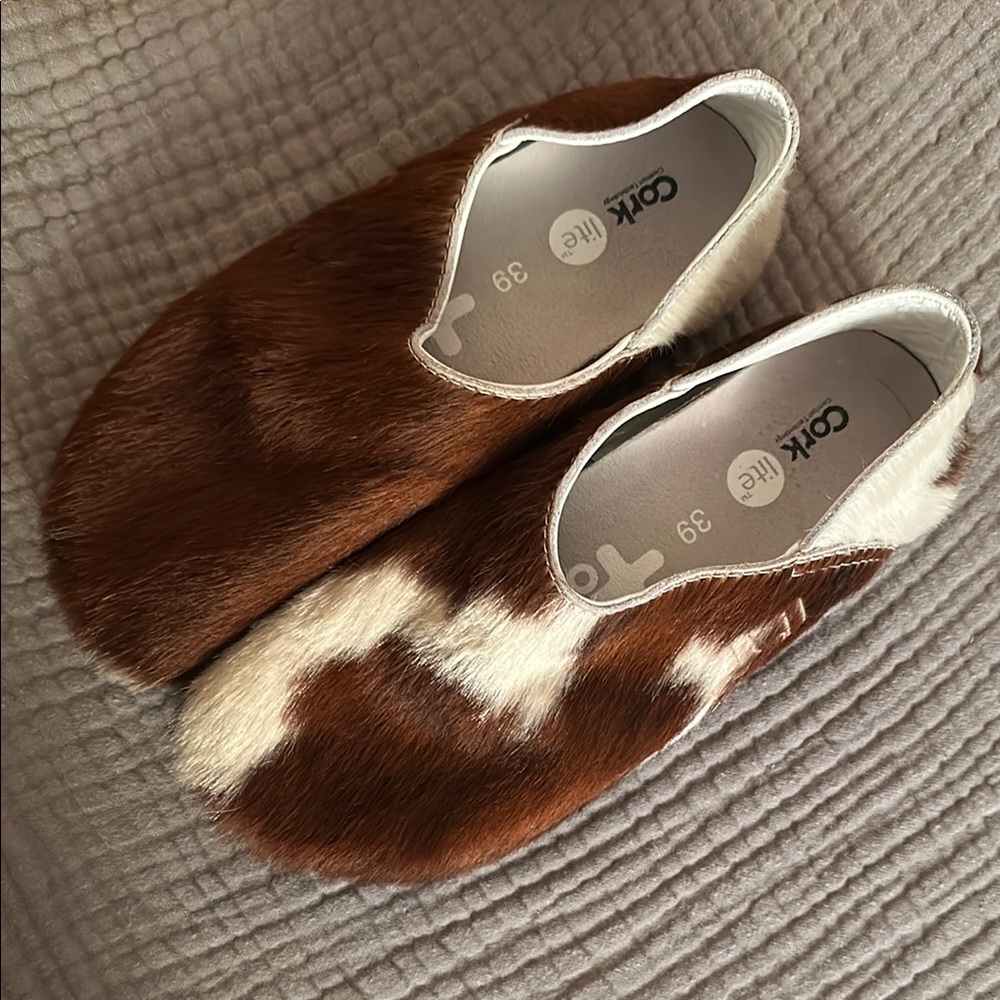 Women’s Brown and White Faux Fur Shoes